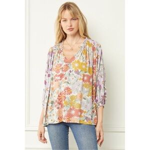 Entro Boutique Vintage Style Floral Ladies Blouse Top Sz Small